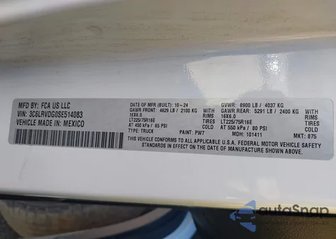 2025 Ram Promaster 2500 Tradesman High Roof 159 Wb W/Pass Seat z USA, uszkodzony, nr VIN 3C6LRVDG0SE514083